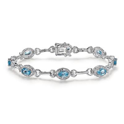 China Natural Blue Topaz Gemstone Tennis Bracelet TRENDY 925 Sterling Silver Luxury Women Jewelry for sale