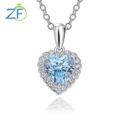 China CLASSIC High Quality Customized Fashion Heart Natural Blue Topaz Pendant 925 Sterling Silver Necklace for sale