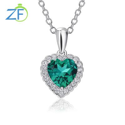 China New Design CLASSIC Green Gemstone Heart Pendant 925 Sterling Silver Necklace For Women for sale