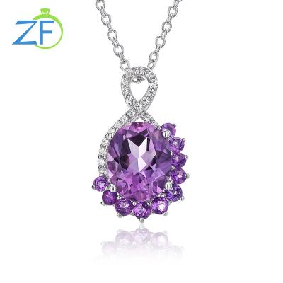 China Luxury Custom Natural Amethyst Pendant 925 Sterling Silver Oval Women Jewelry Necklace CLASSIC for sale