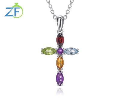 China CLASSIC New Design Natural Amethyst Cross Pendant 925 Sterling Silver Jewelry Citrine Necklace for sale