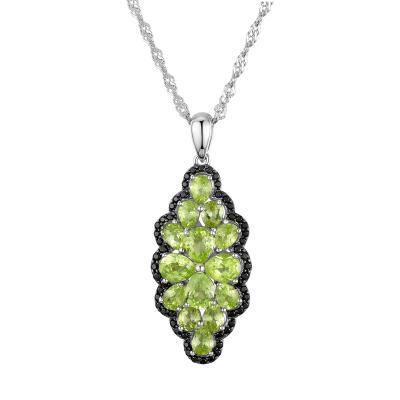 China Luxury Custom Natural Spinel Necklace Black Fashion Classic Peridot Handmade Jewelry Set 925 Sterling Silver Gemstone Pendant Necklace for sale