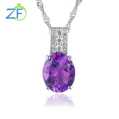 China Best Selling Fashionable Natural Amethyst Gem Sterling Silver Fine Jewelry Round Wedding Dangle Necklace Women for sale