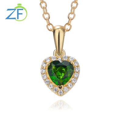 China New Fashion CLASSIC Gold Plated Natural Chrome 925 Sterling Silver Heart Pendant Diopside Necklace for sale