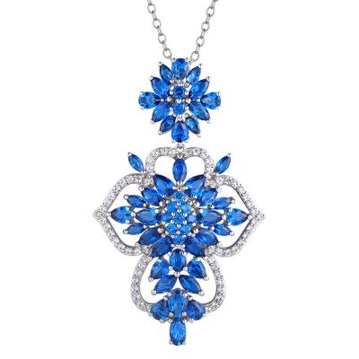 China CLASSIC Luxury Ladies Charm Jewelry Choker Necklace Elegant Blue Gem 925 Sterling Silver Chain Pendant Necklace for sale