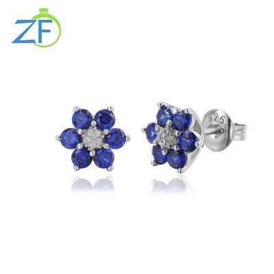 China CLASSIC Latest Created Sapphire Flower Shaped Stud 925 Sterling Silver Stud Earrings For Women for sale