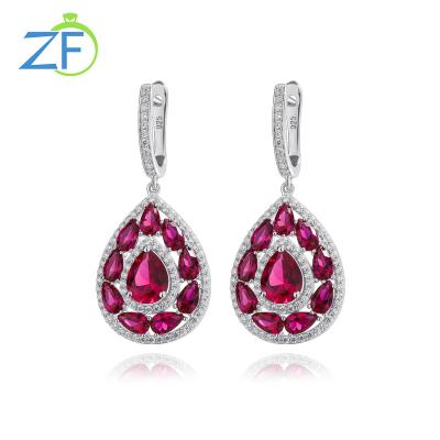 China Customized CLASSIC High Quality Fashion Gemstone Red Earrings 925 Sterling Silver Women Drop Earrings for sale