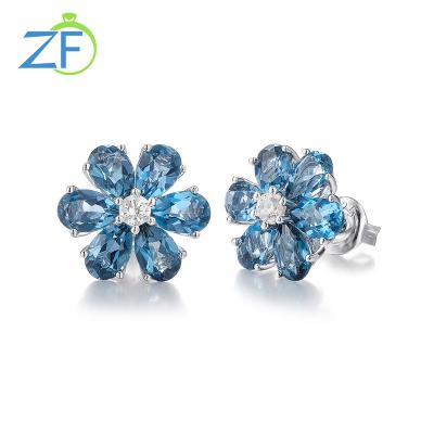 China Fine Jewelry London Natural Topaz Earrings New Fashion CLASSIC Blue 925 Sterling Silver Studs Earrings for sale