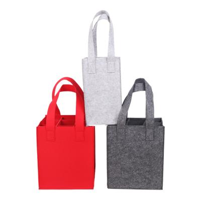 China Recyclable Custom Hot Sale Felt And Leather Non Woven Felt Wine Bag Bottle Bag Felt Red Wine Bag for sale