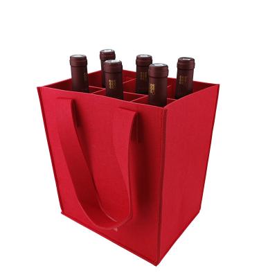 China Recyclable High Quality 6 Bottle Felt Wine Bag Portable Felt Wine Packing Bag Wholesale Wine Bag For Party for sale