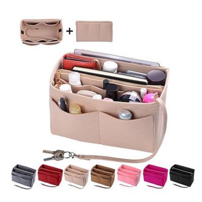 China Fashoion 2021 Fashion Travel Toiletry Felt Cosmetic Bag Purse Organizer Insert Felt Bag Organizer for sale