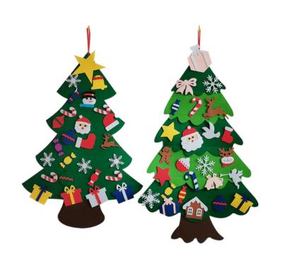 China Custom Chirstmas Decor DIY Craft Kids Felt Christmas Tree With Ornaments Kids Room Felt Decoration for sale