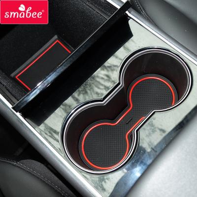 China Durable SMABEE Door Slot Cup Anti-skid Pad For Tesla Model 3 2017 2018 2019 MODEL3 Accessories Mats Car Cup Holders Tray Non-slip 13PCS for sale