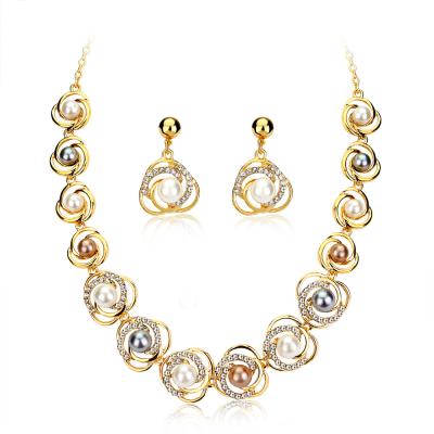 China Hot Selling DBCA053 TRENDY Fashion Gold Jewelry Set Pearl Jewelry Set Necklace Earrings Set For Women for sale