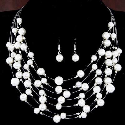 China W15073282 BOHEMIA Fashion White Pearls Jewelry Set Beads Necklace And Earrings Set Wire Jewelry Set For Women for sale