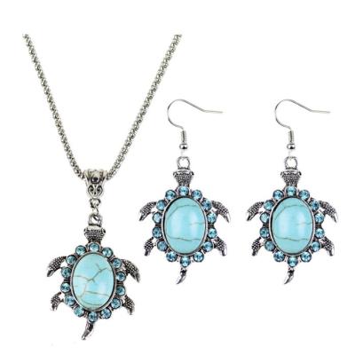 China Fashion Turquoise Stone Jewelry Set Turtle Necklace Earring Set Vintage Alloy Jewelry Set GL225 for sale