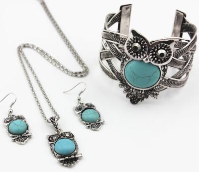 China TRENDY Vintage Turquoise Owl Jewelry Set Turquoise Necklace Earrings Bracelet Set 3pcs Jewelry Set SD013 for sale