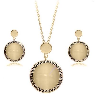 China HA1268 CLASSIC Cat's Eye Jewelry Set Dubai Jewelry Set Alloy Necklace And Stone Earrings Set for sale