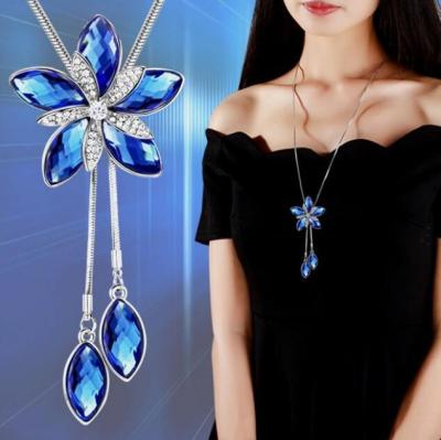 China BOHEMIA HYN83 Flower Rhinestones High Quality Pendant Necklace Jewelry Long Chain Necklaces for sale