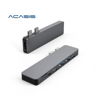 China Daul Type C HUB ACASIS Smooth CNC Aluminum Shell 7 in 1 Dual USB C HUB for Macbook Pro Music Party for sale