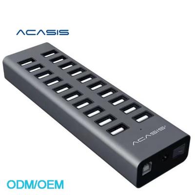 China USB 2.0 Computer 20 Port Mobile Devices .desk Multi Port High Speed ​​Data Transfer Hub Fast Charger Splitter External Power 12V7.5a Adapter For Phone Tablet for sale