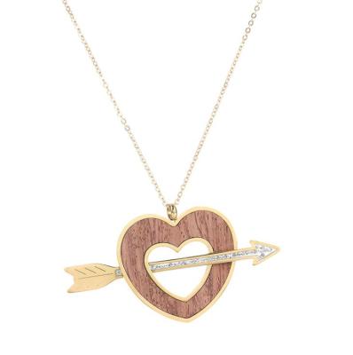 China 2020 Newest Hot Selling Fashion Women's Jewelry Set Stainless Steel Heart Wooden Necklace for sale