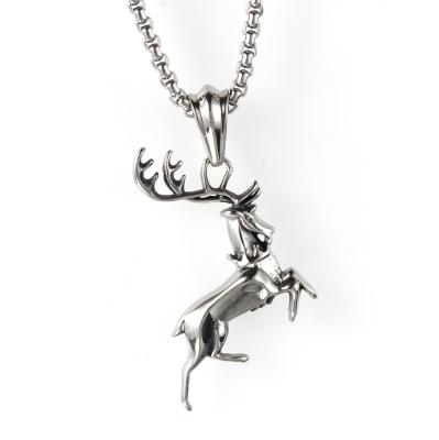 China Classic High Quality Mens Christmas Jewelry Stainless Steel 3D Reindeer Necklace CLASSIC for sale