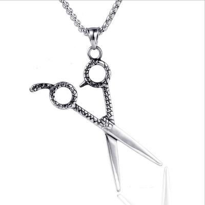 China Vintage Fashion Hairdresser Jewelry Stainless Steel Antique Silver Scissors Necklace for sale