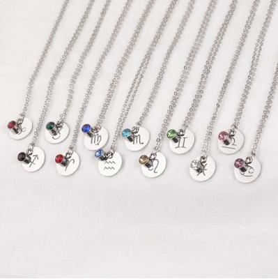 China Hot Sale Trendy 12 Month Stainless Steel Birthstone Zodiac Crystal Sign for sale