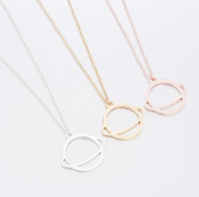 China Hot Sale Fashion Stainless Steel Planet Metal Saturn Charm Trendy Necklace for sale