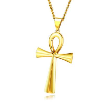 China CLASSIC Mens Real High Quality 18k Gold Plated Stainless Steel Egypt Cross Ankh Necklace for sale