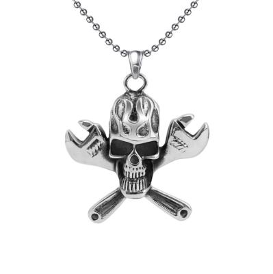 China CLASSIC Top Selling Cool Mens Stainless Steel Silver Key Skull Necklace for sale