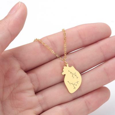 China Latest Design FASHIONABLE Women Fashion Stainless Steel Gold Anatomy Human Heart Necklace for sale