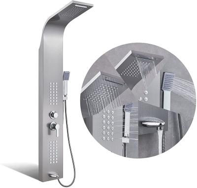 China With Multifunctional Waterfall Massage Slide Bar Shower Panel Tower System Stainless Steel Rainfall Shower Head Bathroom Shower Faucet for sale