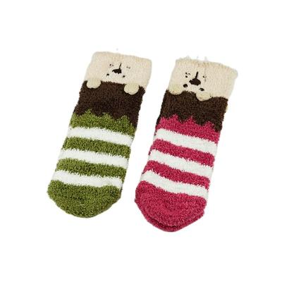 China Hot Sale Cartoon Stripe Bear Winter Breathable Women And Girl Soft Comfortable Warm Room Socks for sale