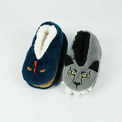 China Fashion Trend Winter Cool Boy Monster 3D Design Coral Fleece Cool Boy Monster 3D Teeth Horn Embroidery Kids Slippers for sale