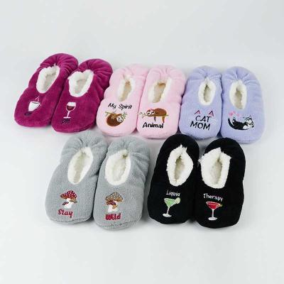 China Hot Lady Fashion Trend Sale Embroidery Coral Fleece Mismatch Ballerina Cute Cartoon Winter Slippers for sale