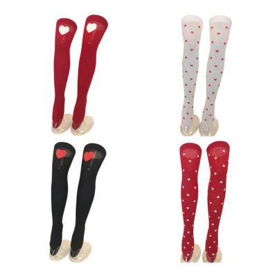 China Valentine Day Loving Heart Pattern Cute Breathable 2022 Polyester Over The Knee Nylon Stocking Silk Socks for sale