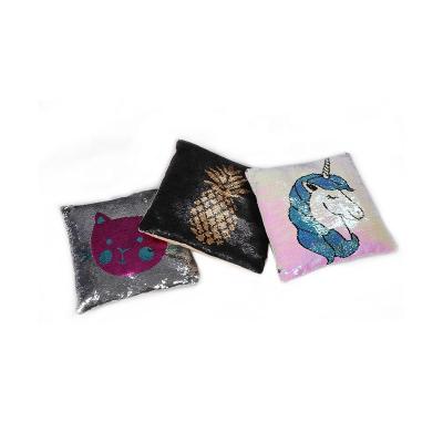 China Anti-pilling Wholesale Unicorn Polyester Decorative Throw Two Sides Sequin Cushion Pillow for sale