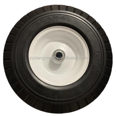 China 13x4.10/3.50-6 Flat Free Tire PU Foam Flat Freewheel For Heavy Duty Hand Trolley for sale