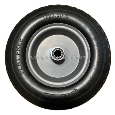 China 13x4.10/3.50-6 Flat Free Tire PU Foam Flat Freewheel For Heavy Duty Hand Trolley for sale