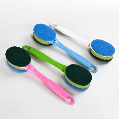 China Durable Double Side Pot Scourer Sponge And Scrubbing Pad Scrubber With Handle for sale