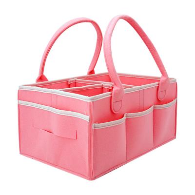 China Large Capacity White Nonwoven Cloth Baby Handbag Felt Baby Diaper Bag Pink Diaper Cart Organizer for sale