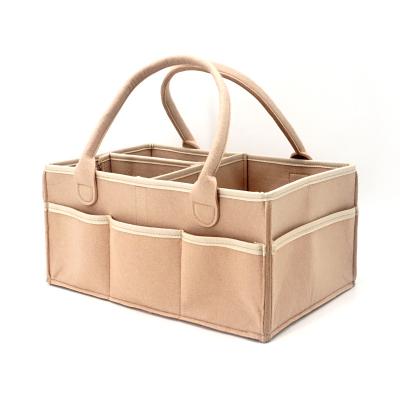 China Good Quality Large Capacity Baby Tote Bag Handbag Diaper Organizer Brown Felt Sturdy Diaper Diaper Cart For Boys Girls for sale