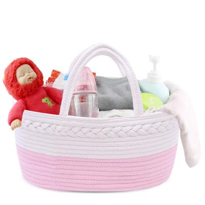 China Detachable Modern Handmade Woven Soft Cotton Rope Diaper Baby Bag With Divider for sale