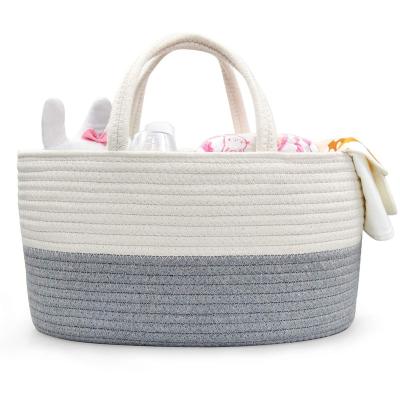 China Detchable Gray And White Multifunctional Cotton Rope Diaper Baby Dress Bag With Handles for sale