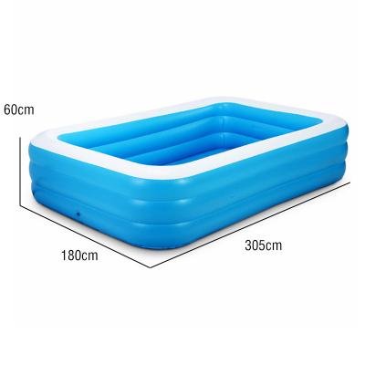 China Customized swimming pools 2021 305cm large size three rings blue and white inflatable PVC family swimming pool outdoor for sale