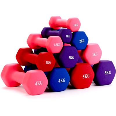 China Durable Standard Hot Sale Colored Neoprene Coated Dumbbell Set Different Kgs Hex Neoprene Dumbbells for sale