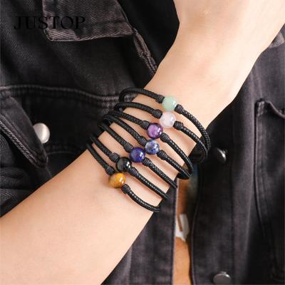 China Environmental Friendly Custom Natural Stone Beads Protective Women Rope Chain Handwoven Purple Around Bead Bracelet Jewelry for sale