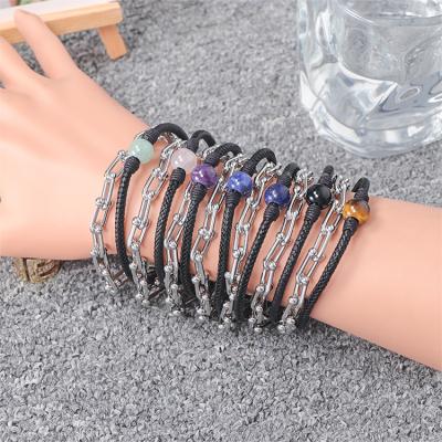 China Environmental Friendly European Women Vintage Fashion Stainless Steel Chain Leather Accessories Rhinestone Multi Layered Magnetic Bracelets for sale